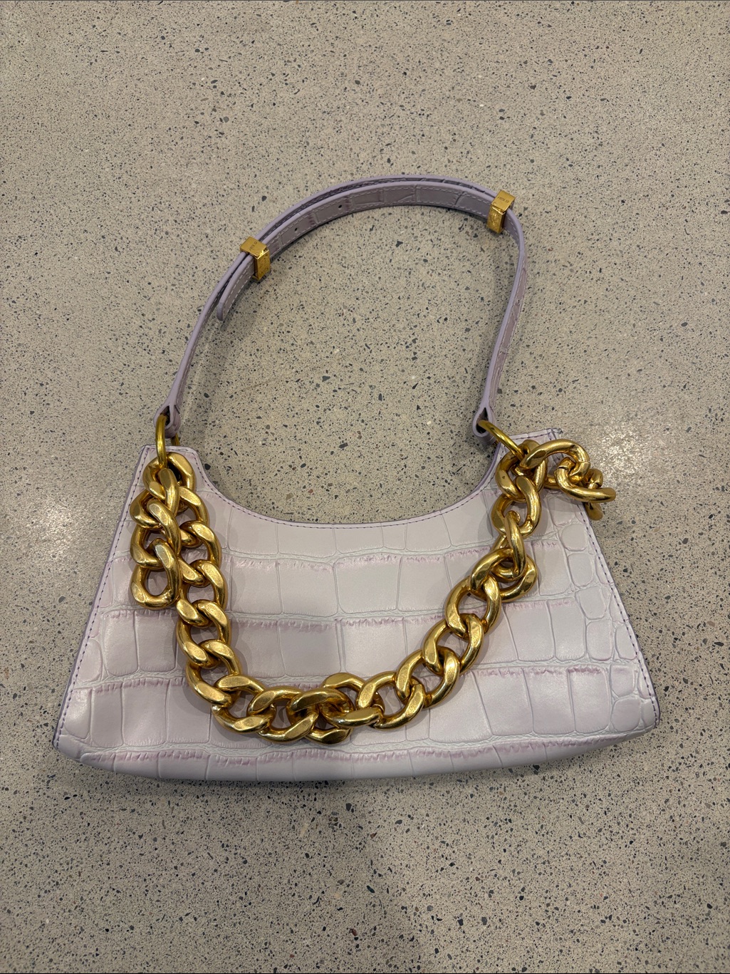 Apede Mod Lilac Croc-Embossed Shoulder Bag With Gold Chain Accent